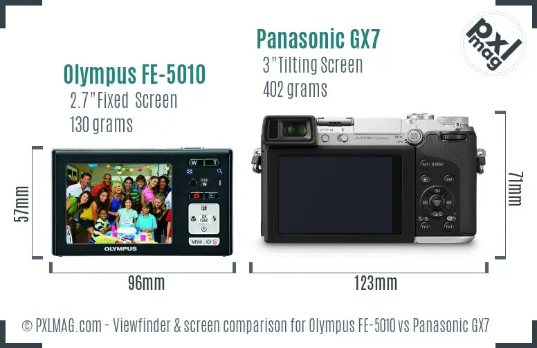 Olympus FE-5010 vs Panasonic GX7 Screen and Viewfinder comparison