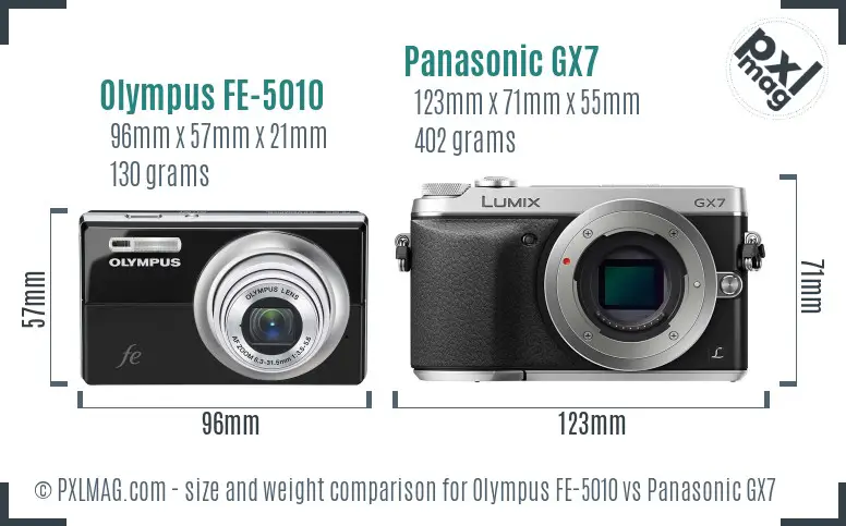 Olympus FE-5010 vs Panasonic GX7 size comparison