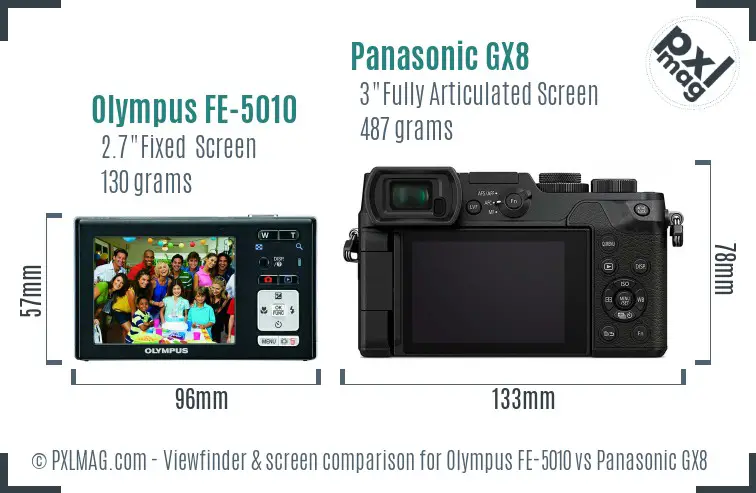 Olympus FE-5010 vs Panasonic GX8 Screen and Viewfinder comparison