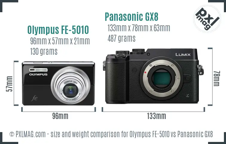 Olympus FE-5010 vs Panasonic GX8 size comparison