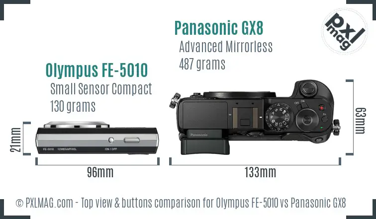 Olympus FE-5010 vs Panasonic GX8 top view buttons comparison