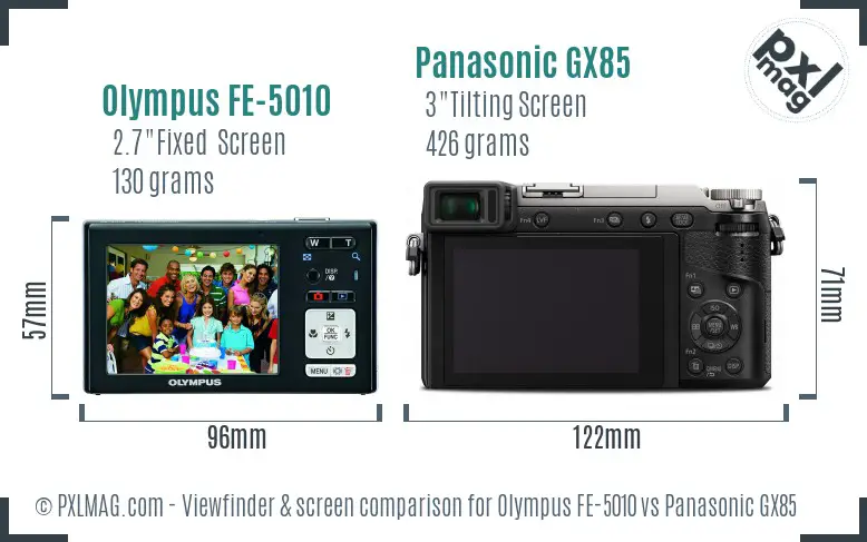 Olympus FE-5010 vs Panasonic GX85 Screen and Viewfinder comparison