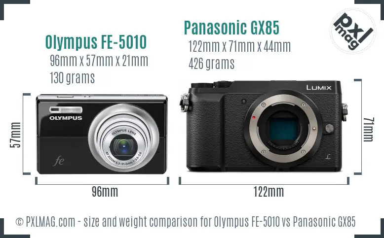Olympus FE-5010 vs Panasonic GX85 size comparison