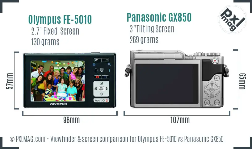 Olympus FE-5010 vs Panasonic GX850 Screen and Viewfinder comparison
