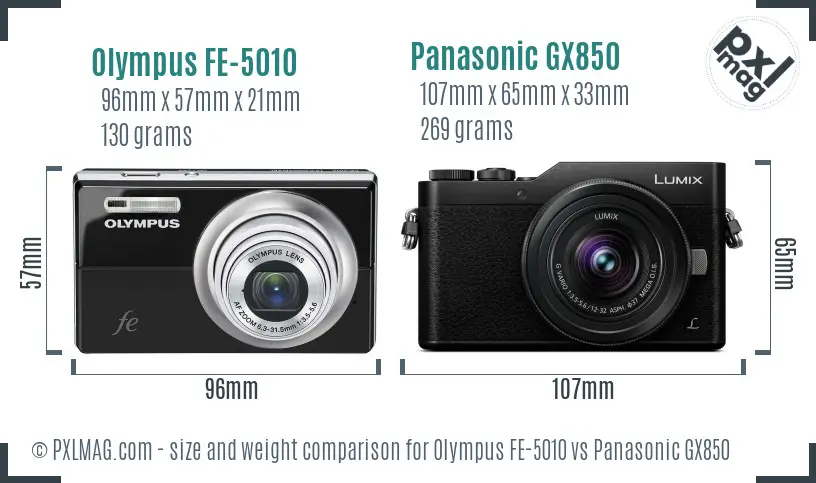 Olympus FE-5010 vs Panasonic GX850 size comparison
