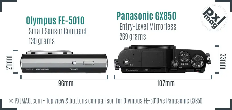 Olympus FE-5010 vs Panasonic GX850 top view buttons comparison