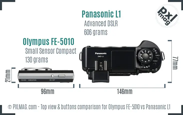 Olympus FE-5010 vs Panasonic L1 top view buttons comparison Olympus FE-5010 vs Panasonic L1 top view buttons comparison