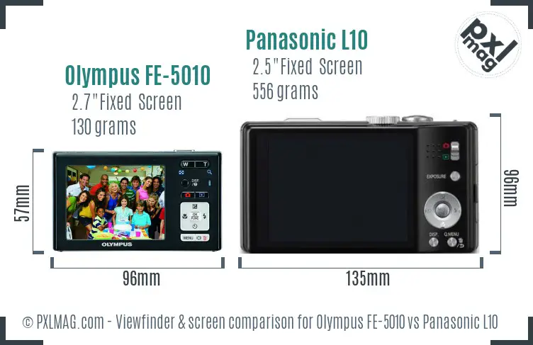 Olympus FE-5010 vs Panasonic L10 Screen and Viewfinder comparison