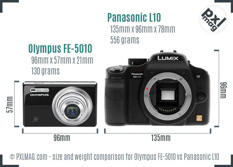 Olympus FE-5010 vs Panasonic L10 size comparison