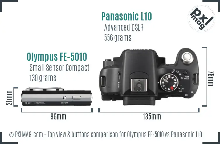 Olympus FE-5010 vs Panasonic L10 top view buttons comparison