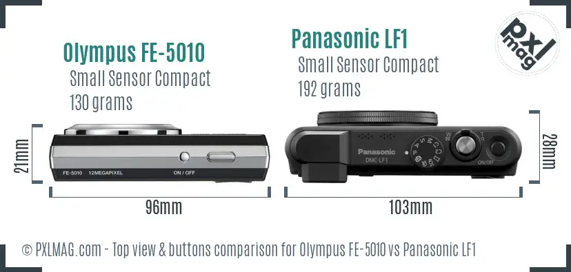 Olympus FE-5010 vs Panasonic LF1 top view buttons comparison