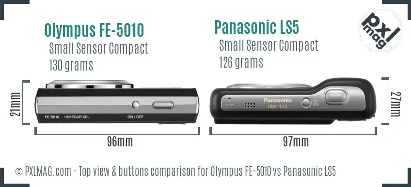 Olympus FE-5010 vs Panasonic LS5 top view buttons comparison