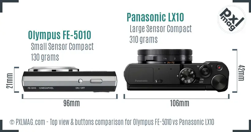 Olympus FE-5010 vs Panasonic LX10 top view buttons comparison Olympus FE-5010 vs Panasonic LX10 top view buttons comparison