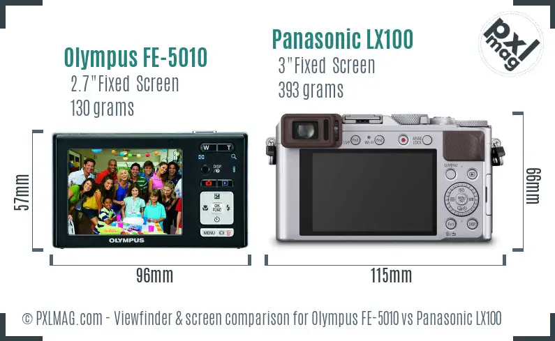 Olympus FE-5010 vs Panasonic LX100 Screen and Viewfinder comparison