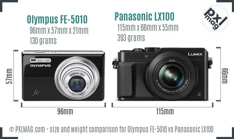 Olympus FE-5010 vs Panasonic LX100 size comparison