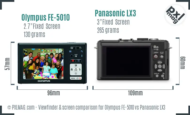 Olympus FE-5010 vs Panasonic LX3 Screen and Viewfinder comparison