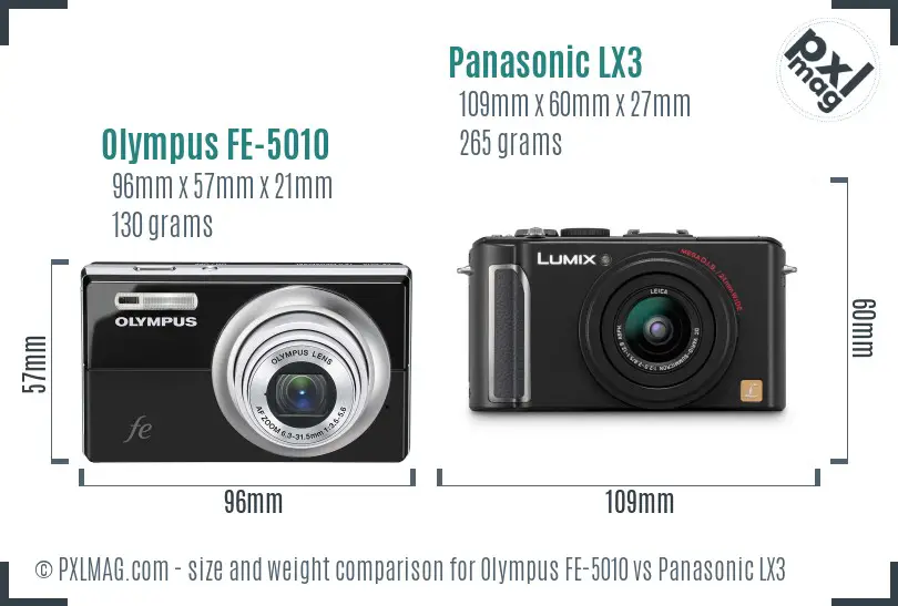 Olympus FE-5010 vs Panasonic LX3 size comparison
