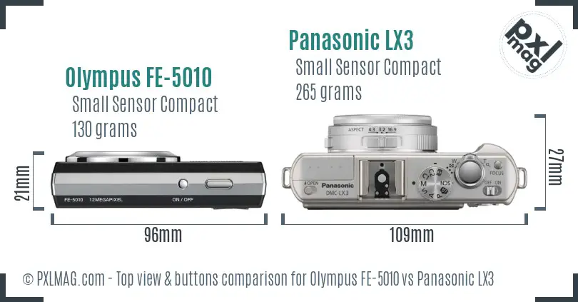Olympus FE-5010 vs Panasonic LX3 top view buttons comparison