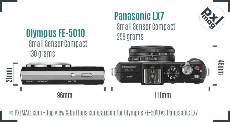 Olympus FE-5010 vs Panasonic LX7 top view buttons comparison