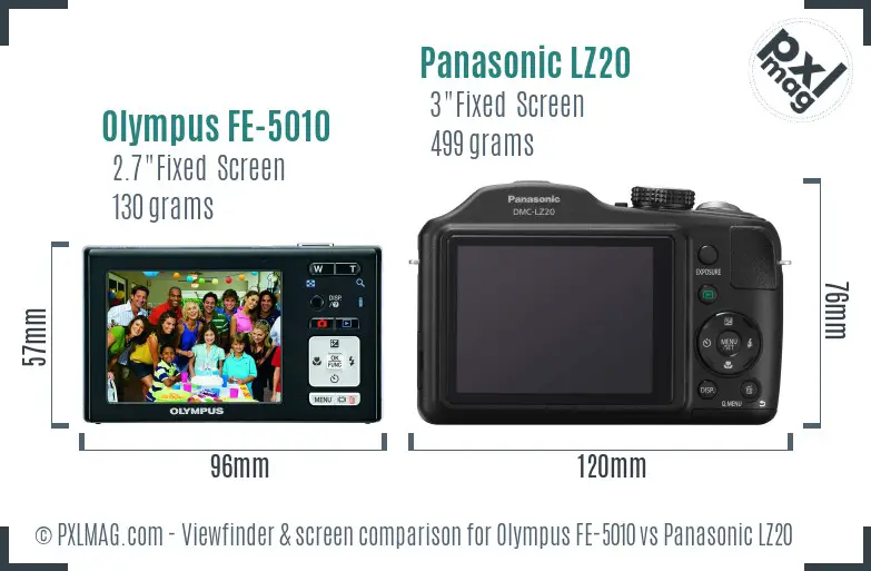 Olympus FE-5010 vs Panasonic LZ20 Screen and Viewfinder comparison