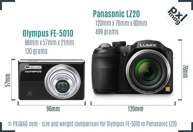 Olympus FE-5010 vs Panasonic LZ20 size comparison Olympus FE-5010 vs Panasonic LZ20 size comparison
