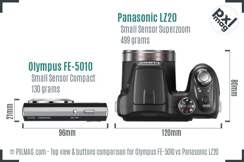 Olympus FE-5010 vs Panasonic LZ20 top view buttons comparison