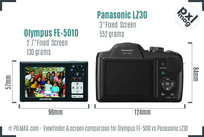 Olympus FE-5010 vs Panasonic LZ30 Screen and Viewfinder comparison