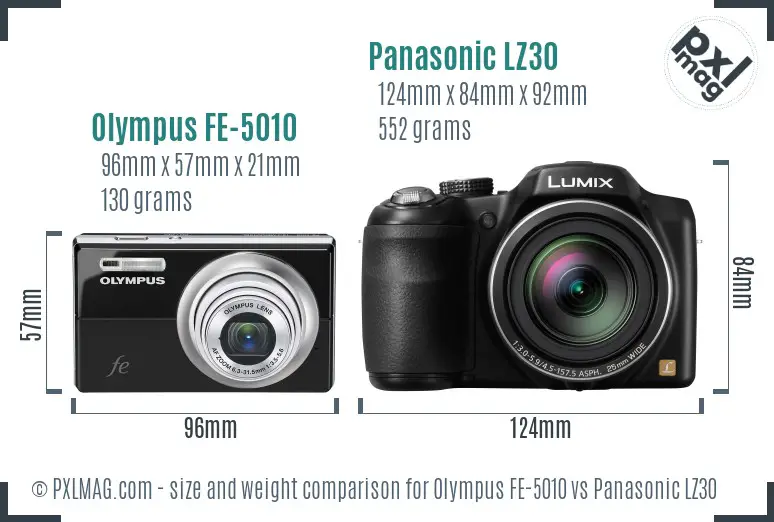 Olympus FE-5010 vs Panasonic LZ30 size comparison