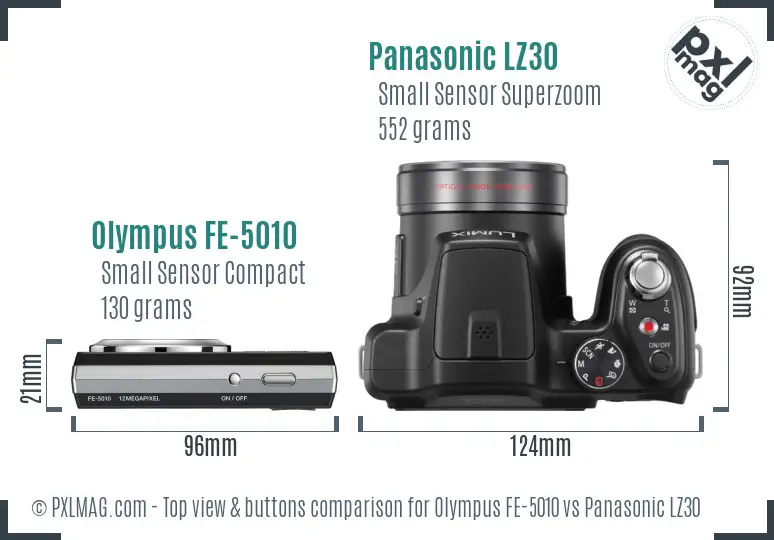 Olympus FE-5010 vs Panasonic LZ30 top view buttons comparison