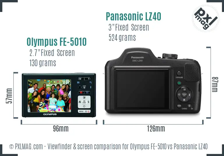 Olympus FE-5010 vs Panasonic LZ40 Screen and Viewfinder comparison