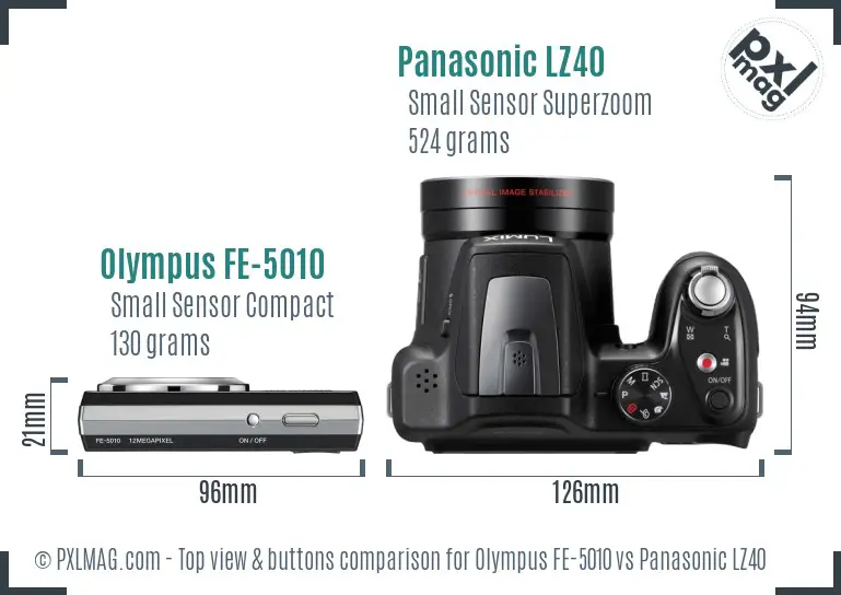 Olympus FE-5010 vs Panasonic LZ40 top view buttons comparison
