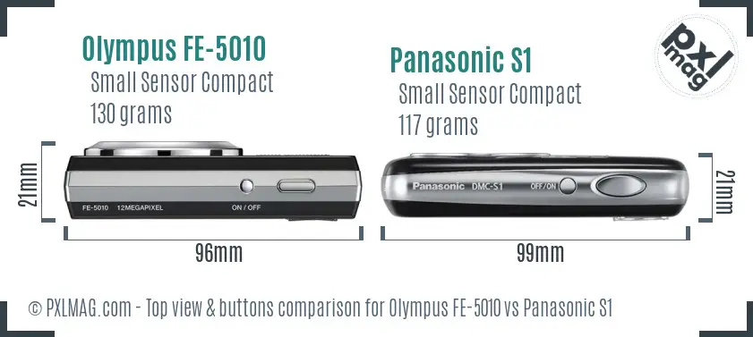 Olympus FE-5010 vs Panasonic S1 top view buttons comparison