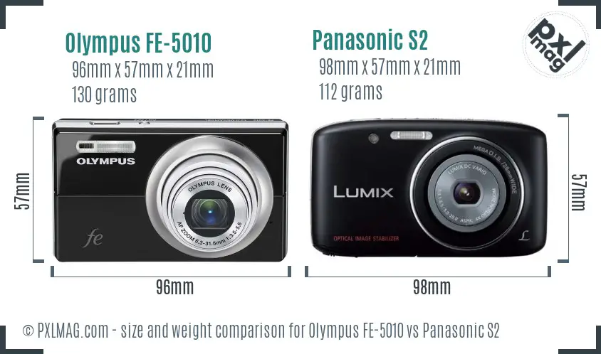 Olympus FE-5010 vs Panasonic S2 size comparison