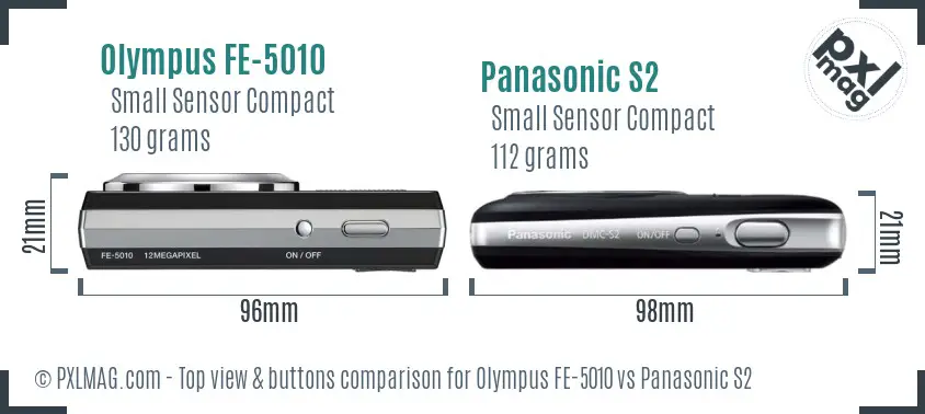 Olympus FE-5010 vs Panasonic S2 top view buttons comparison