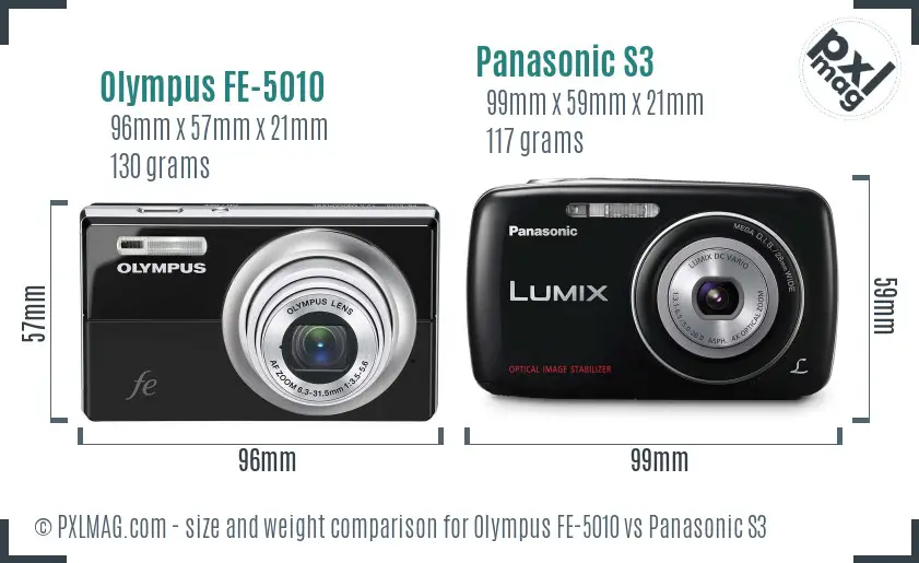 Olympus FE-5010 vs Panasonic S3 size comparison