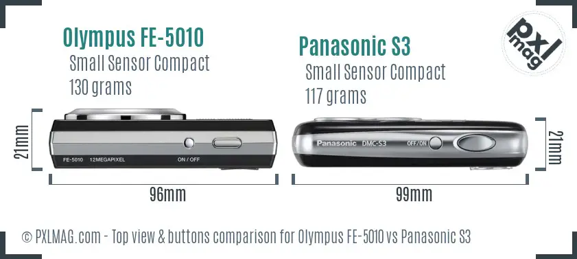 Olympus FE-5010 vs Panasonic S3 top view buttons comparison