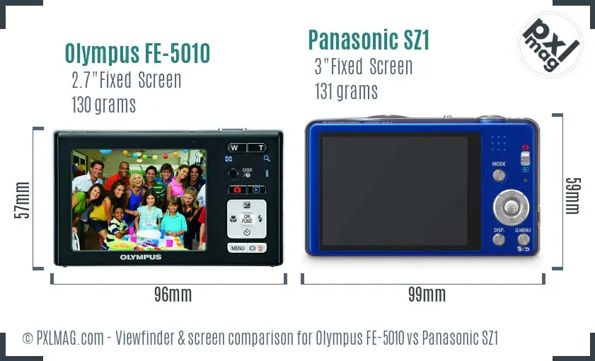 Olympus FE-5010 vs Panasonic SZ1 Screen and Viewfinder comparison