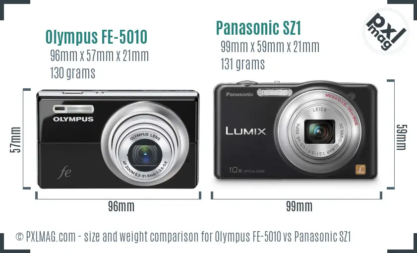 Olympus FE-5010 vs Panasonic SZ1 size comparison