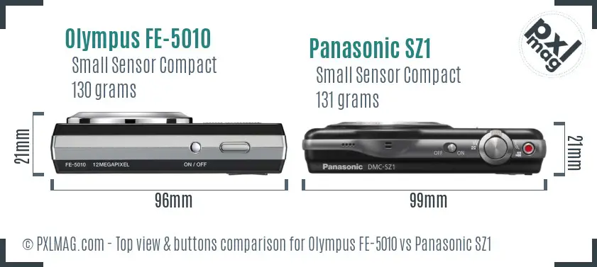 Olympus FE-5010 vs Panasonic SZ1 top view buttons comparison