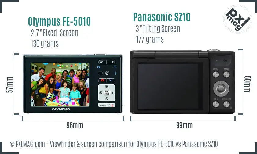 Olympus FE-5010 vs Panasonic SZ10 Screen and Viewfinder comparison