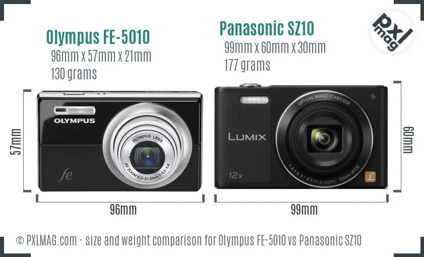 Olympus FE-5010 vs Panasonic SZ10 size comparison