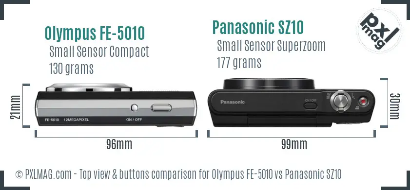 Olympus FE-5010 vs Panasonic SZ10 top view buttons comparison