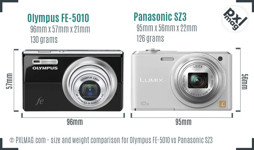 Olympus FE-5010 vs Panasonic SZ3 size comparison