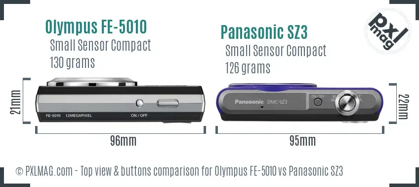 Olympus FE-5010 vs Panasonic SZ3 top view buttons comparison