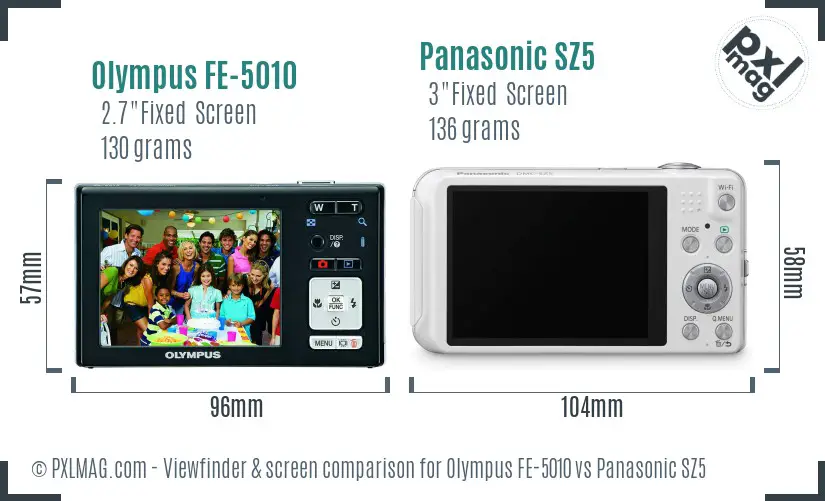 Olympus FE-5010 vs Panasonic SZ5 Screen and Viewfinder comparison