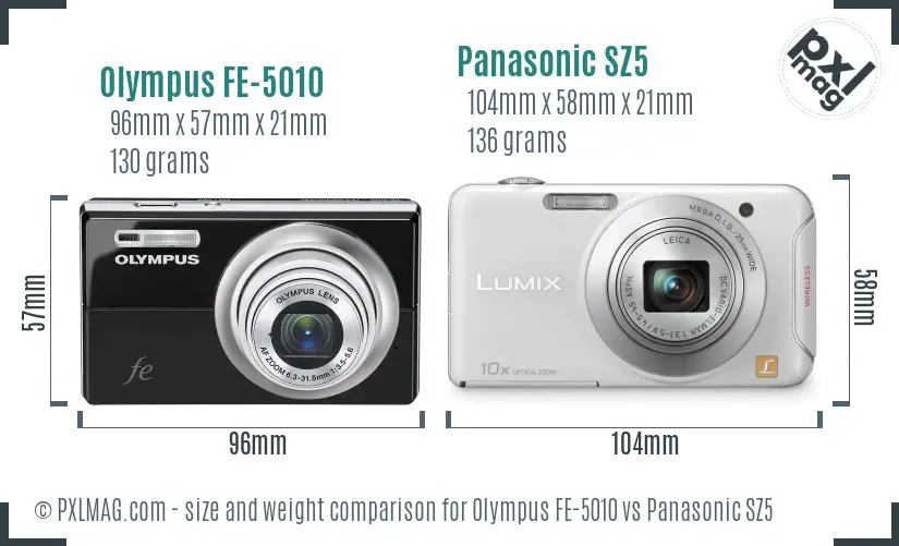 Olympus FE-5010 vs Panasonic SZ5 size comparison