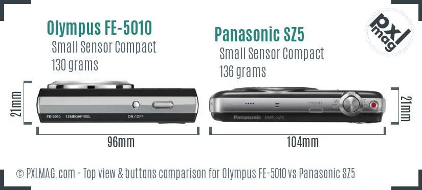 Olympus FE-5010 vs Panasonic SZ5 top view buttons comparison