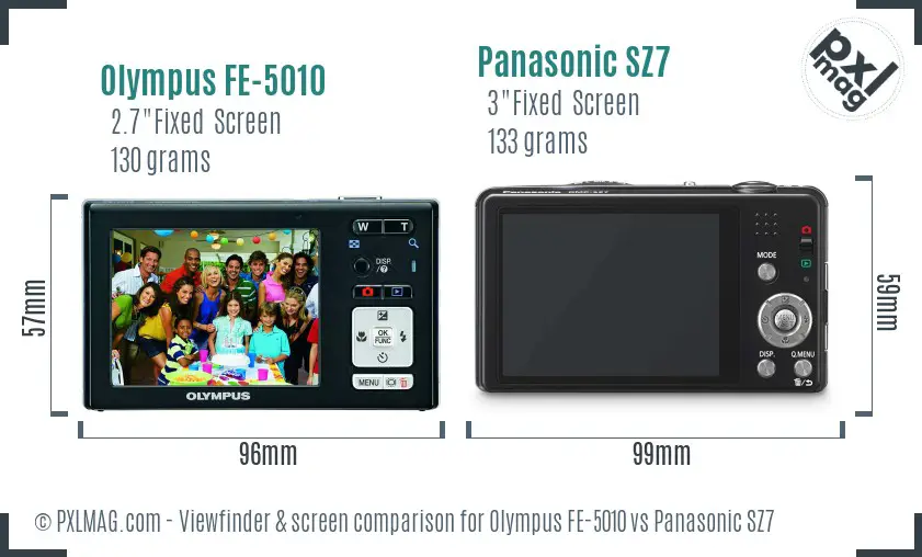 Olympus FE-5010 vs Panasonic SZ7 Screen and Viewfinder comparison