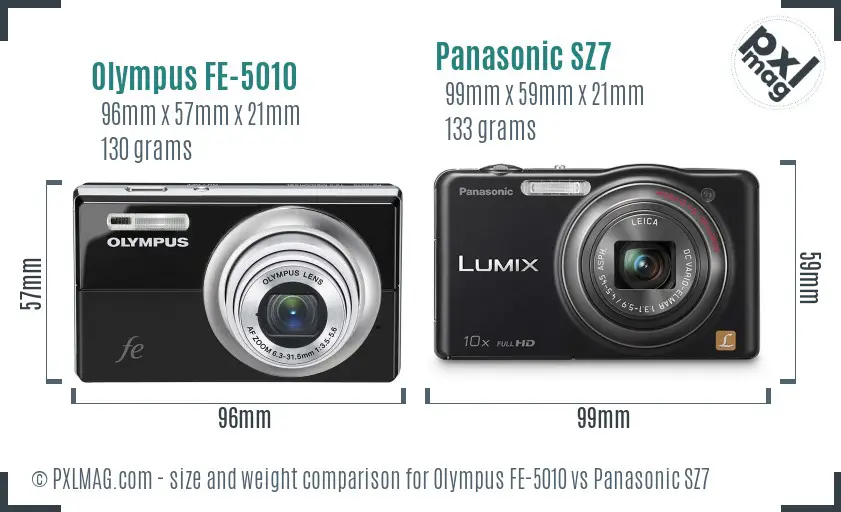 Olympus FE-5010 vs Panasonic SZ7 size comparison