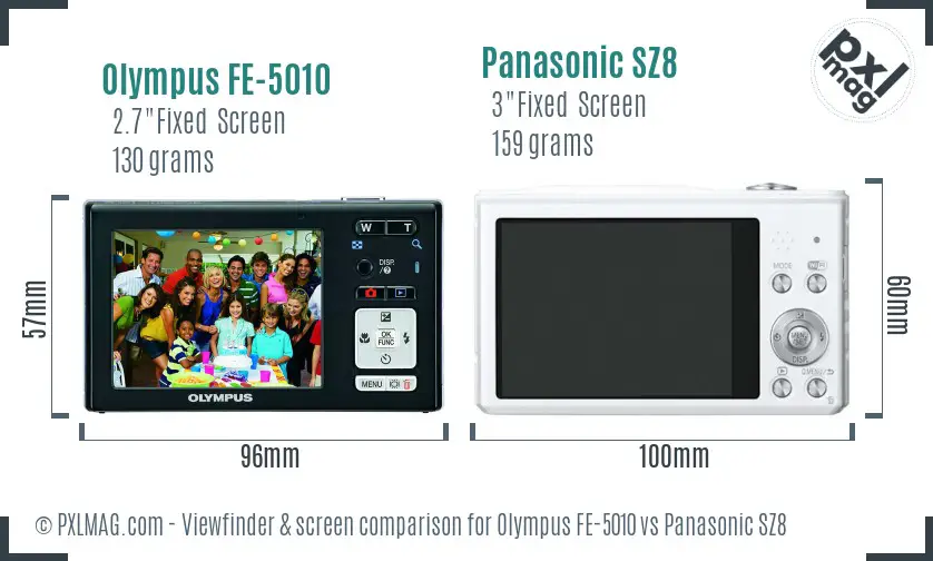 Olympus FE-5010 vs Panasonic SZ8 Screen and Viewfinder comparison